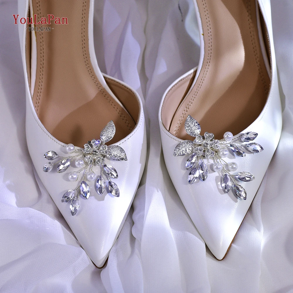 YouLaPan Silver Color Alloy Leaf Shoe Buckle Wedding Bride Rhinestone Shoe Flower Handmade Shoe Clip High Heels Accessory HX67