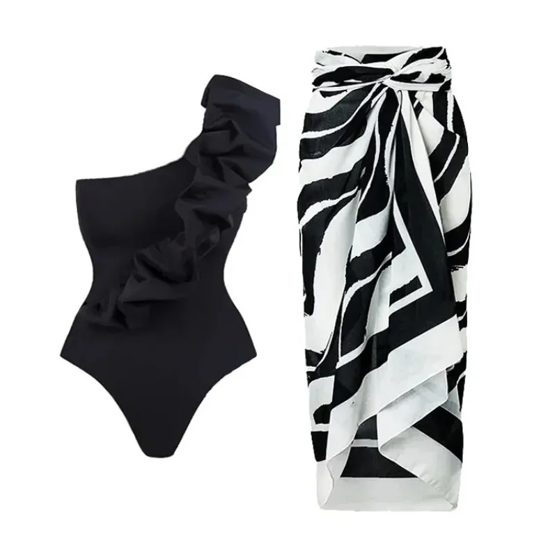 

One Piece Swimsuit For Women Europe America One-piece Swimsuit Air Layer Decoration Solid Color High-end Sw