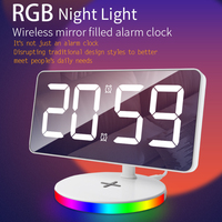 Wireless Charger Alarm Clock Table Digital LED Makeup Mirror Clocks Base RGB Night Light 5W-15W Fast Charge Type-C USB Output