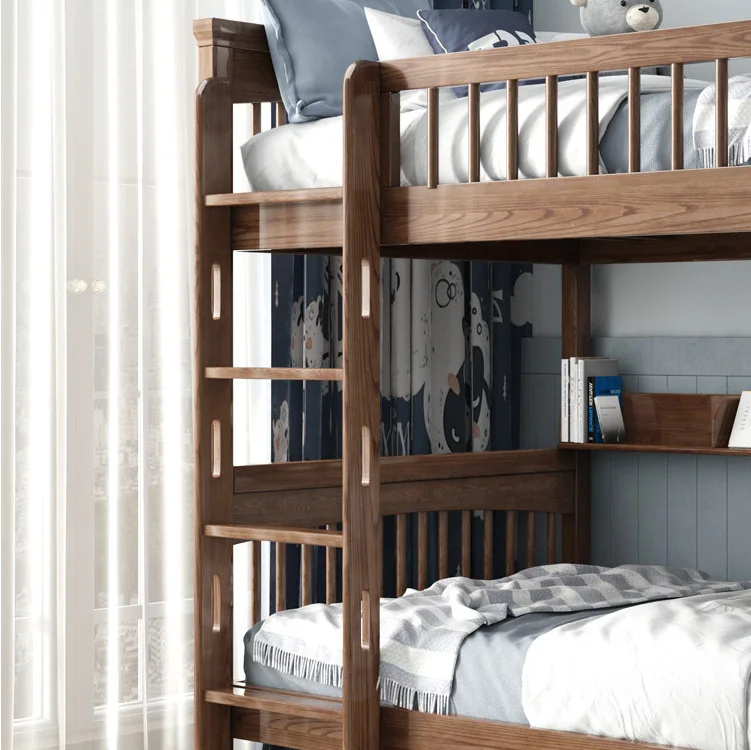 

Customizable Nordic High and Low Mother and Child Elevated Bunk Bed Ash Wood Upper and Lower Bed