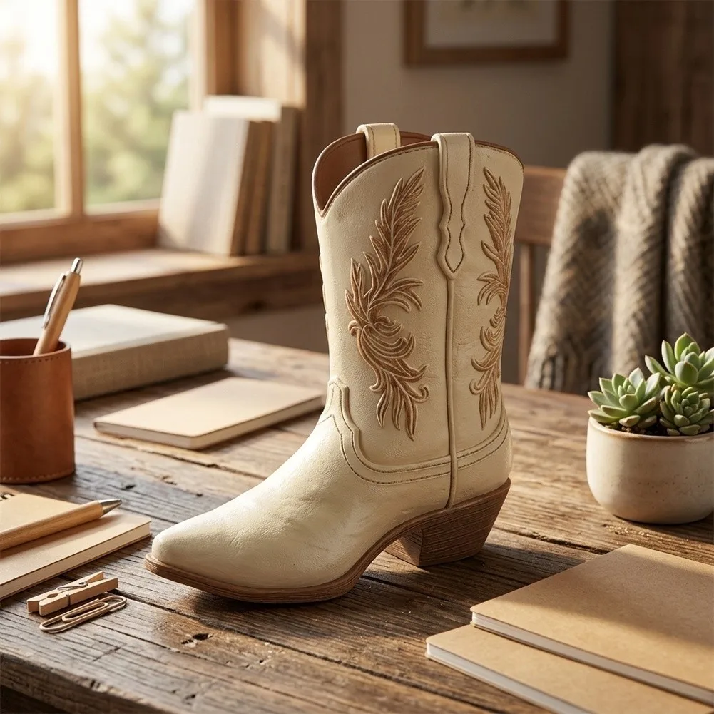 Cowboy Boot Vase Resin Home Decor Flower Pen Holder For Living Room Bedroom Desktop Ornament Accessories
