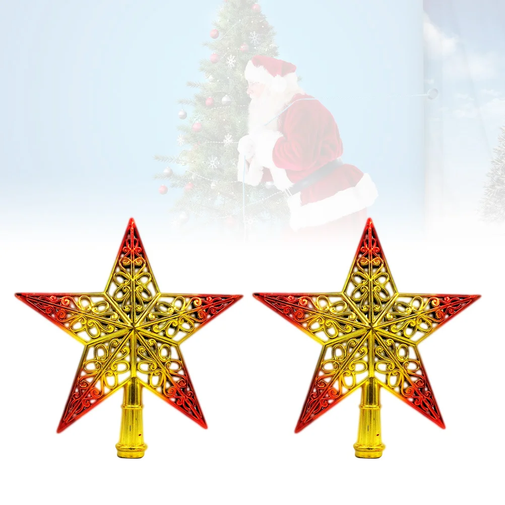 

2Pcs Sparkling Christmas Tree Star Topper Hollow Design Holiday Decoration for Home Office Restaurant Hotel Xmas Decor Ornaments