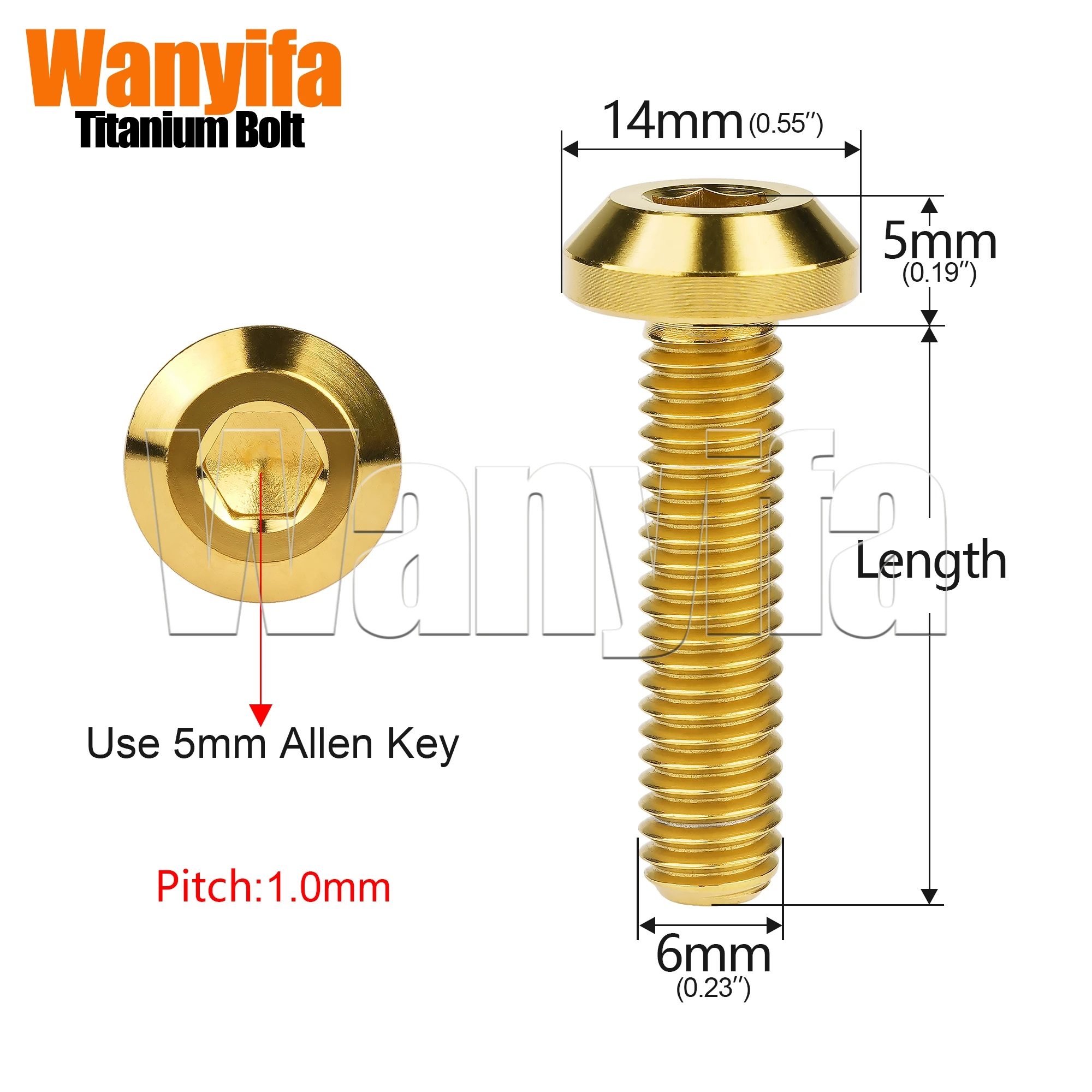 Wanyifa 6Pcs Titanium Bolts M6x12/15/20/25/30/35mm Thick Umbrella Head Ti Allen Screws for Bike Motorcycle Modified Fasteners