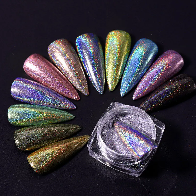 12Color Laser Nail Glitter Powder Chrome Mirror Hologram Pigment Rub Dust Flakes Set High Quality Shinning Manicure Decoration