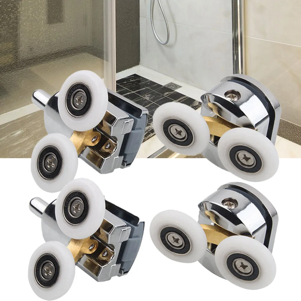 Adjustable Top Rollers  Spring Loaded Bottom Rollers  Zinc Alloy Double Shower Door Rollers  Suitable for 23mm Wheels