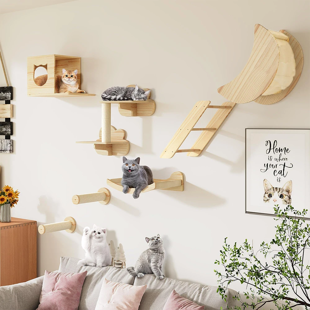 

Cat Wall Mounted Furniture Hammock Climbing Shelves Cat Ladder Bridge Wall Mounted Observatory Wooden Stairway Shelves