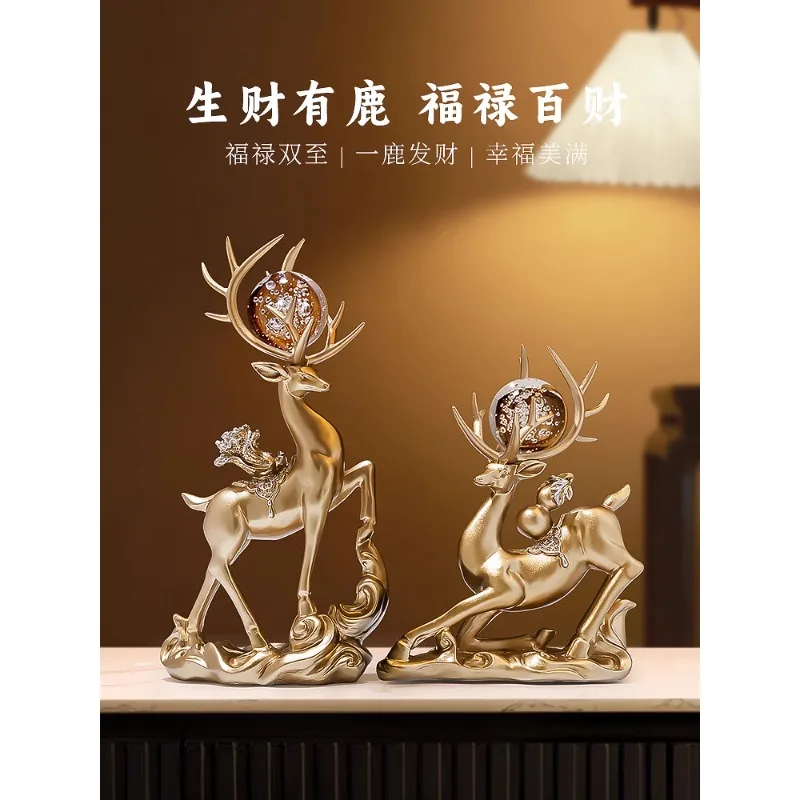 

Crystal ball lucky deer ornament a pair of living room entrance TV cabinet wine cabinet decoration light luxury high-end