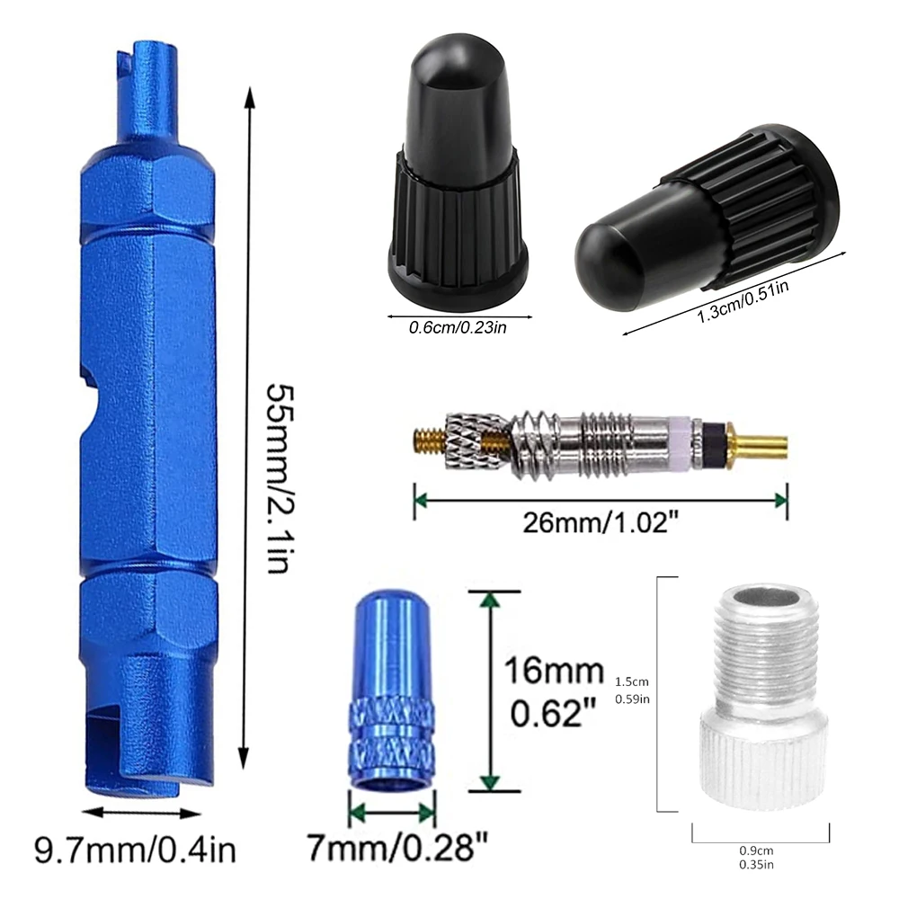 Valve Core Remover Tool Kit Blue Bicycle Valve Core Tightening Tool and Presta Valve Cores Brass for Bike Tire Application