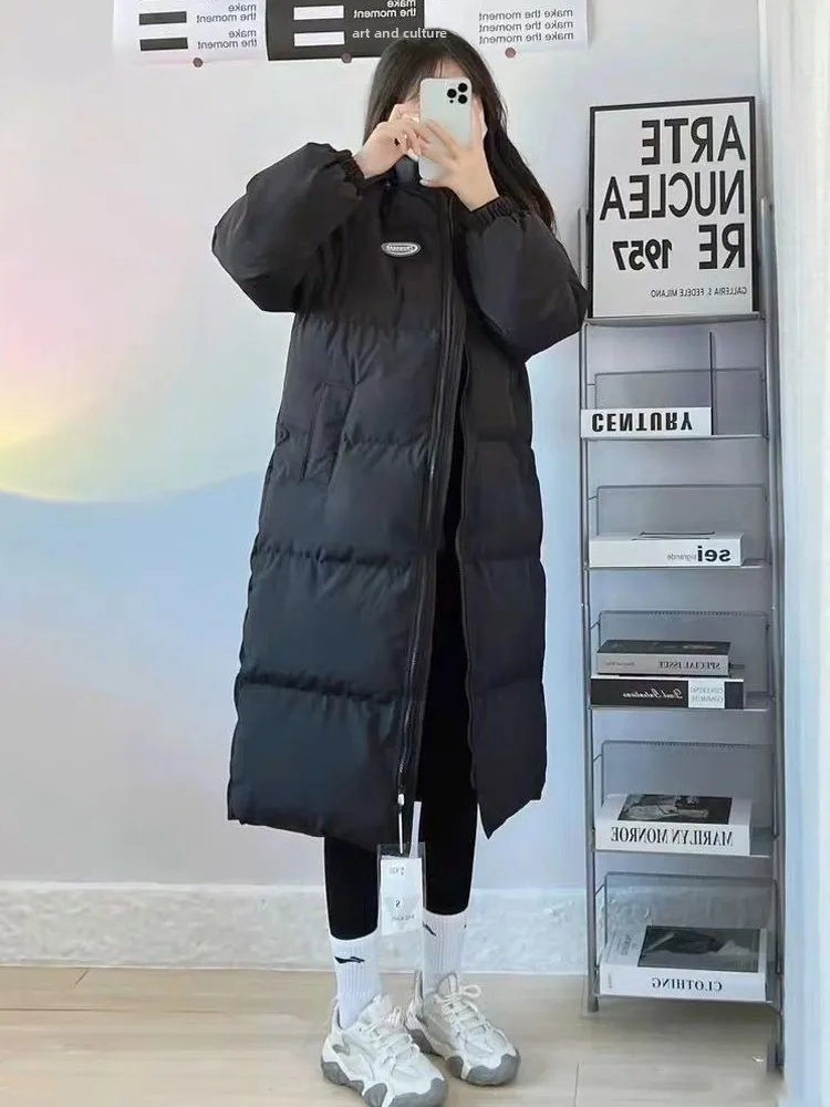 Manteau d'hiver en duvet de coton pour femme, Long au-dessus du genou, coupe ample, coréen, en Fiber de Polyester, gilet intérieur, fermeture à glissière