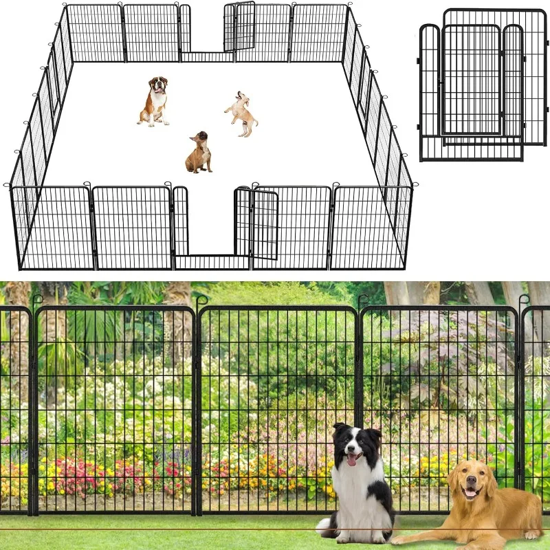 Metal Fence Panels No Dig Animal Barrier Fence with Gate, 40in(h) x 54ft(l) Garden Edging Fence Rustproof Fencing Garden Fences