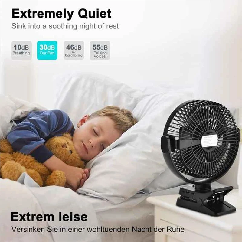 

Портативный настольный вентилятор 8-дюймовый вентилятор с дистанционным зажимом и аккумулятором 12000 мАч, 5-скоростной USB-перезаряжаемый сильный ветер для гольф-кара, тренажерного зала на открытом воздухе