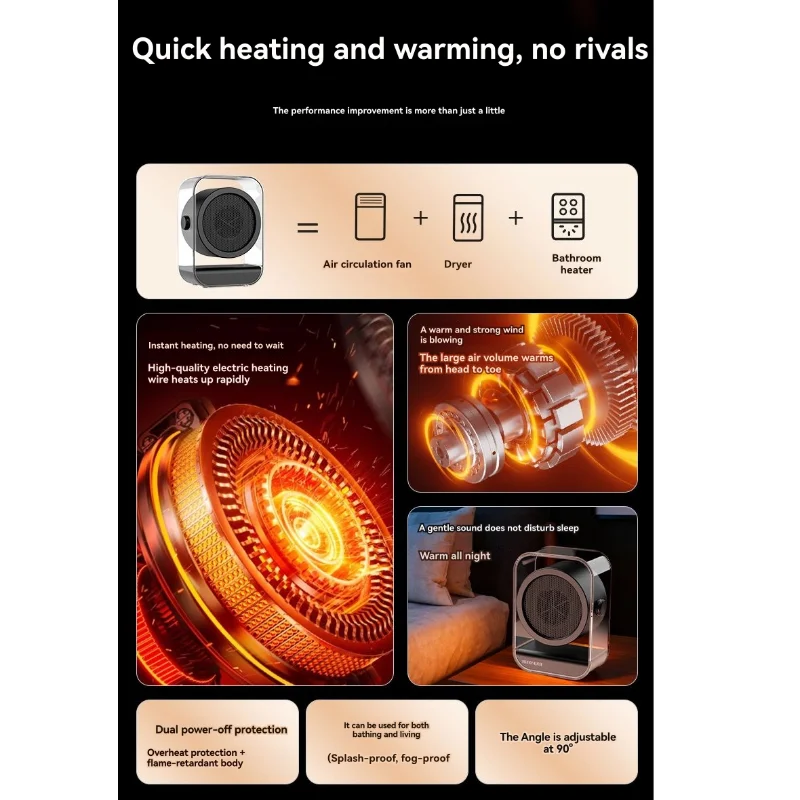 B15C Power-Saving Electric Heater Compact Portable Desktop Desk Heater For Office, Dorms Featuring Overheat Protection US Plug