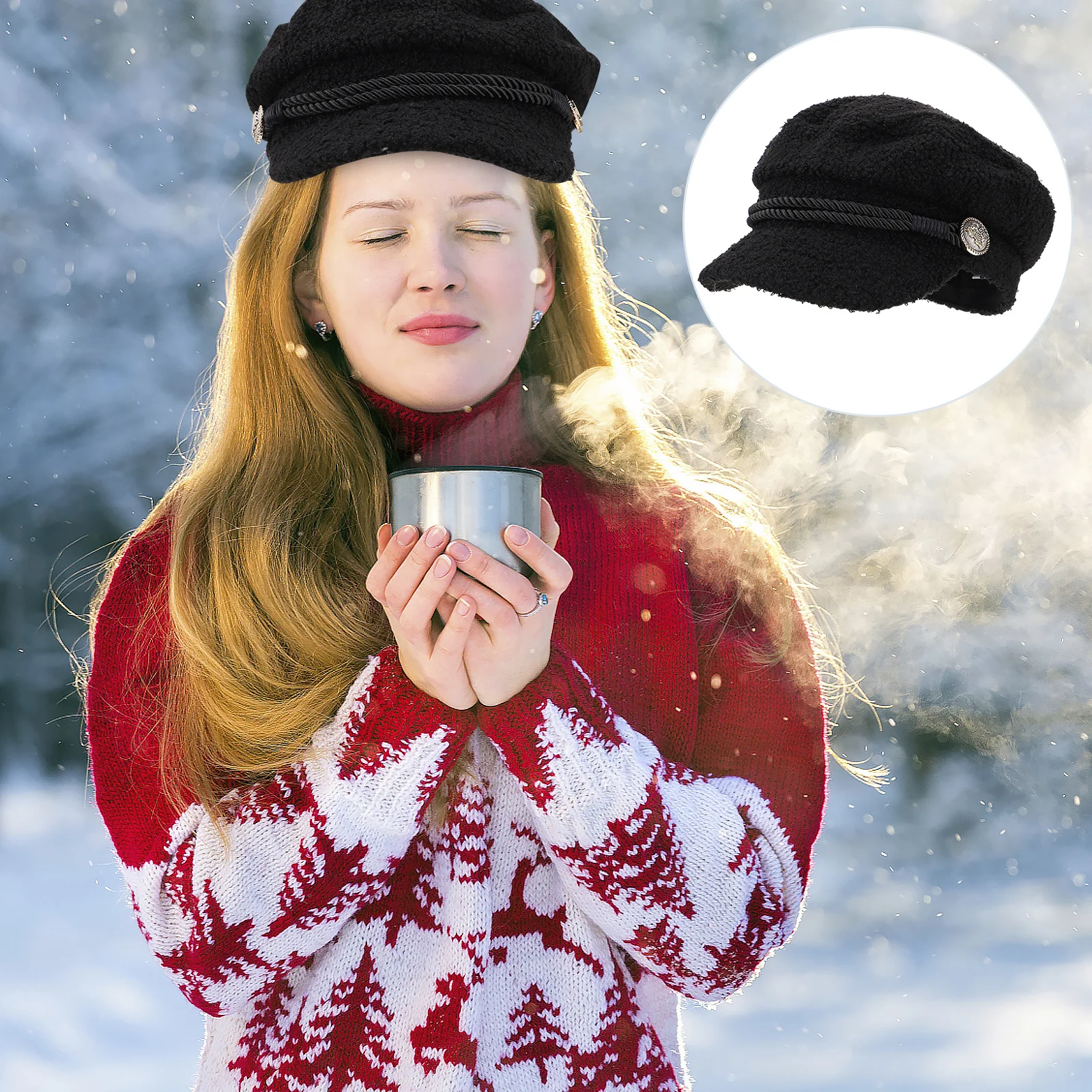 

1Pcs Women's Octagonal Hat Warm Lambwool Cap Stylish Winter Outdoor Hat Breathable Comfortable Everyday Wear Headgear