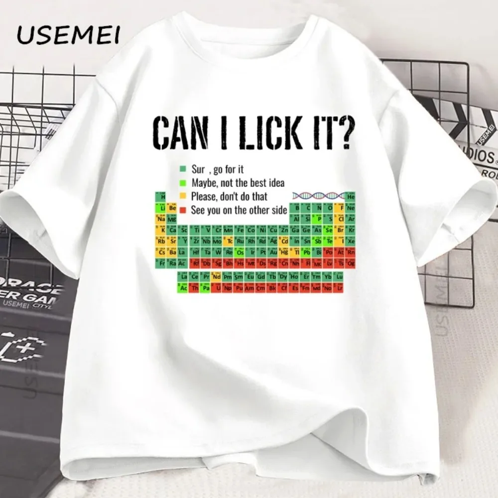 

Can I Lick It Periodic Table T Shirt Men Women Periodic Table T-shirt Casual Chemistry Teacher Tshirt Round Neck Short Sleeve