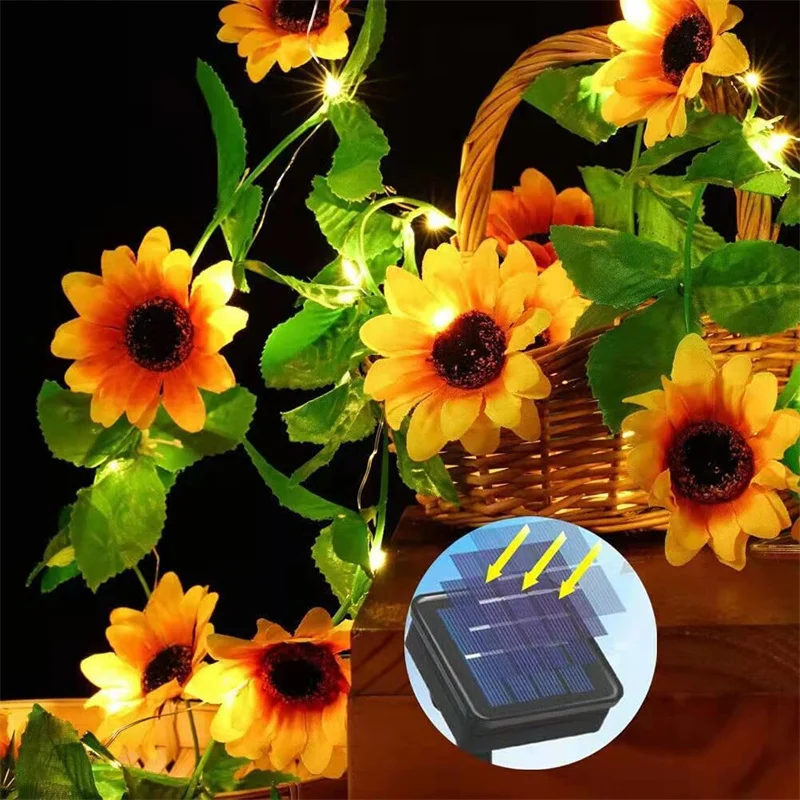 

Solar Sunflower Ivy Vine Watermelon Leaf LED String Lights Outdoor Light Up Wedding Garden Beach Parterre Inner Court Decoration