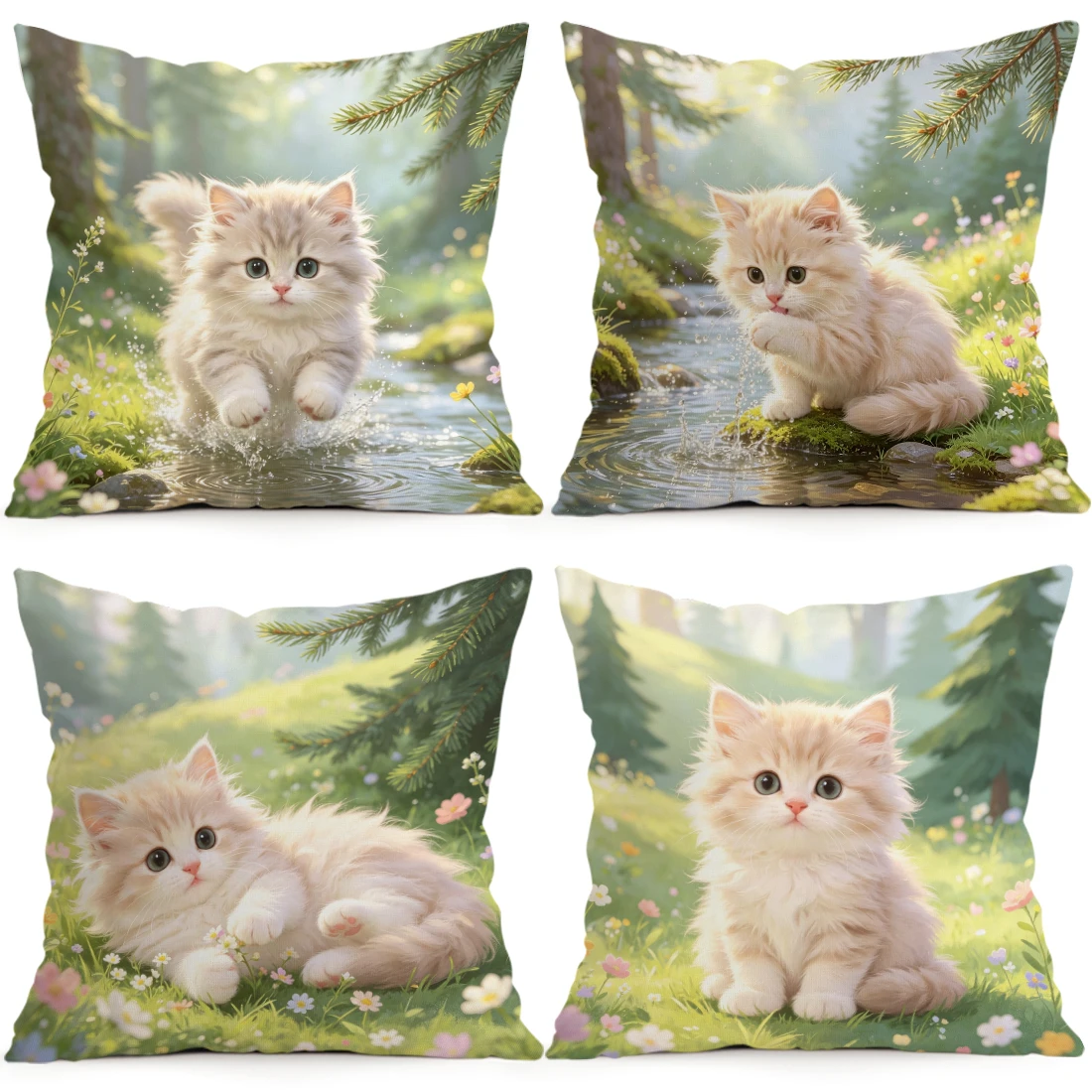 Healing Little Milk Cat Pillowcase Printed Polyester 40/45/50cm Throw Pillowcover Decorative Sofa Cushion Pillowslip Home Decor