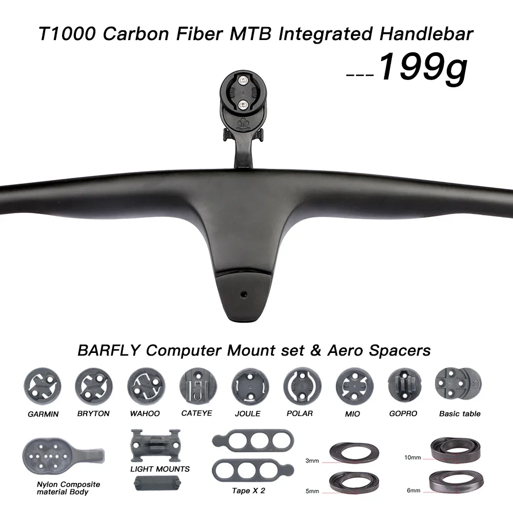 مقود دراجة MTB متكامل من ألياف الكربون ، راهض ، برغي تيتانيوم ، تحمل عبر البلاد ، XC ، T1000 ،