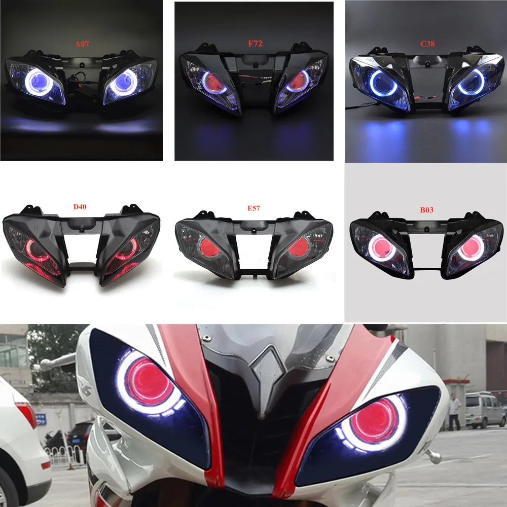 Motorcycle Headlamp Custom Headlight Assembly Projector Angel Devil Eyes Head Light For Yamaha YZF-R6 R6 2008-2015 faro led moto