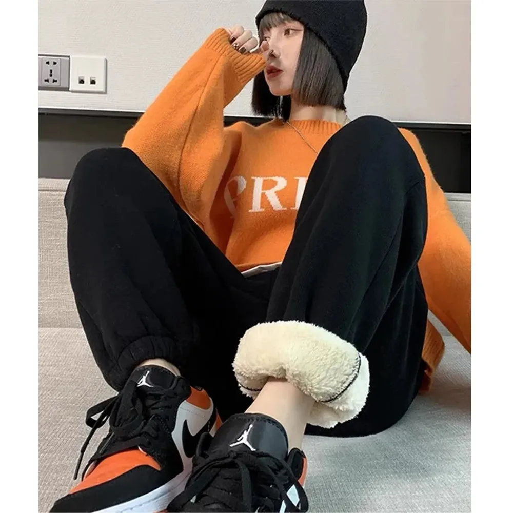 

High Waisted Casual Korean Winter Warm Pants Thicken Plus Velvet Elastic Gothic Pants Y2k Clothes Streetwear Harajuku Punk Pants
