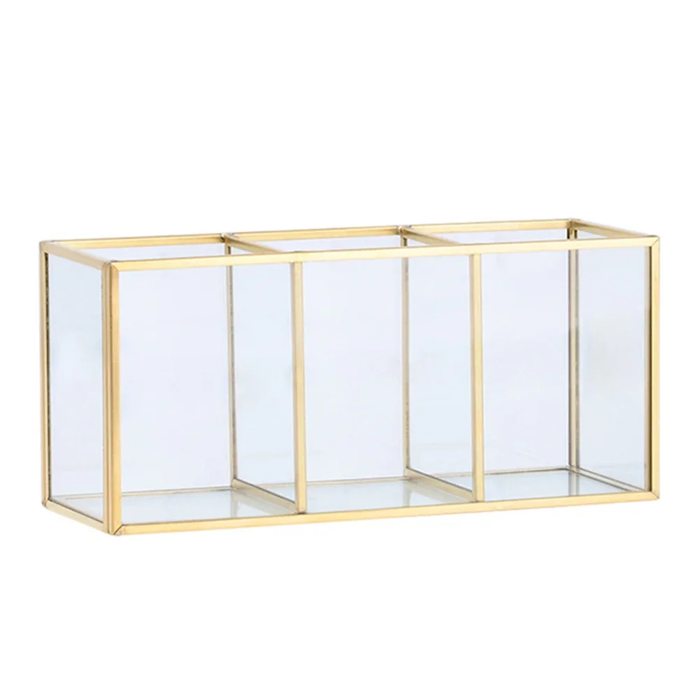 Transparent Glass Makeup Brush Storage Box Gold Cosmetics Container Ring Pencil Lipstick Holder Make Up Brushes Organizer