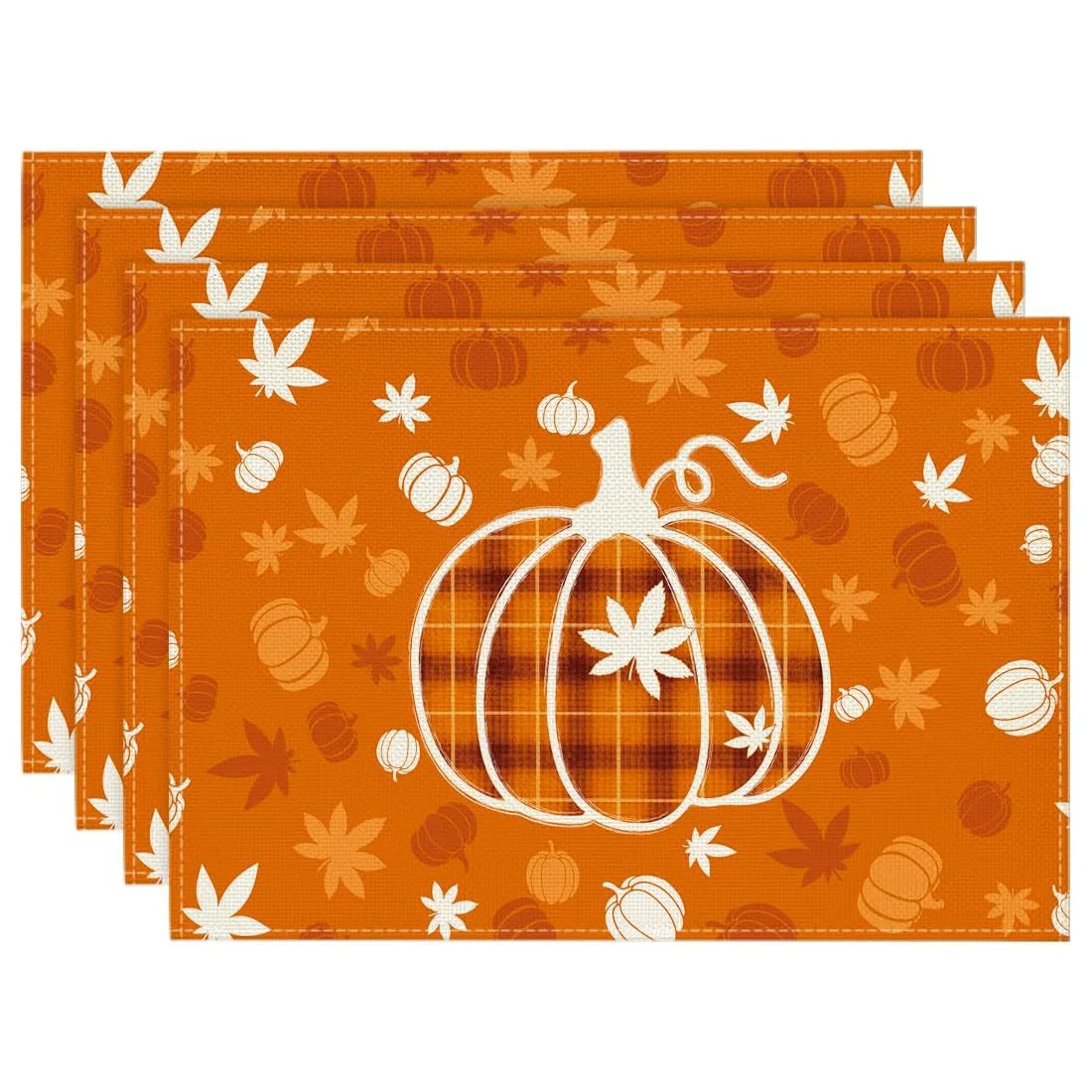 4/6/8pc Autumn Pumpkin Plaid Placemats Linen For Thanksgiving Table Setting Rustic Design Home Decor