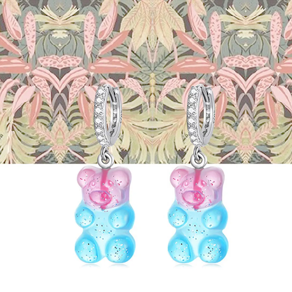 

S925 Silver Creative Cute Sweets Earrings Unique Gummy Bear Premium Silver Minimalist Cartoon Female Ear Hooks Dangle