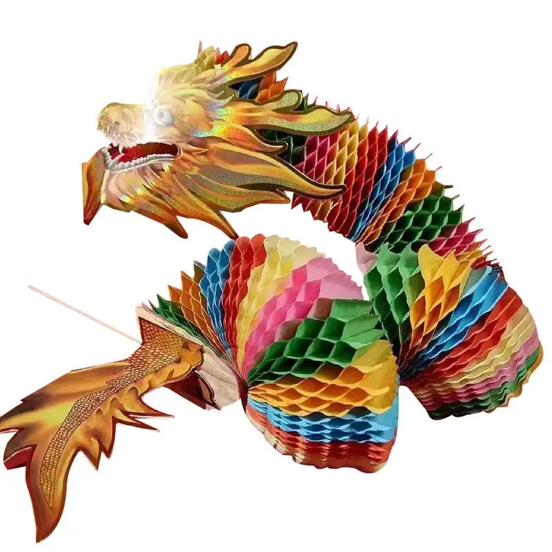 New Year Chinese Dragon Dance Retractable Paper Cutting Props Folk Art Crafts Dragon Creativity Toy Gift Home Decor Accessories