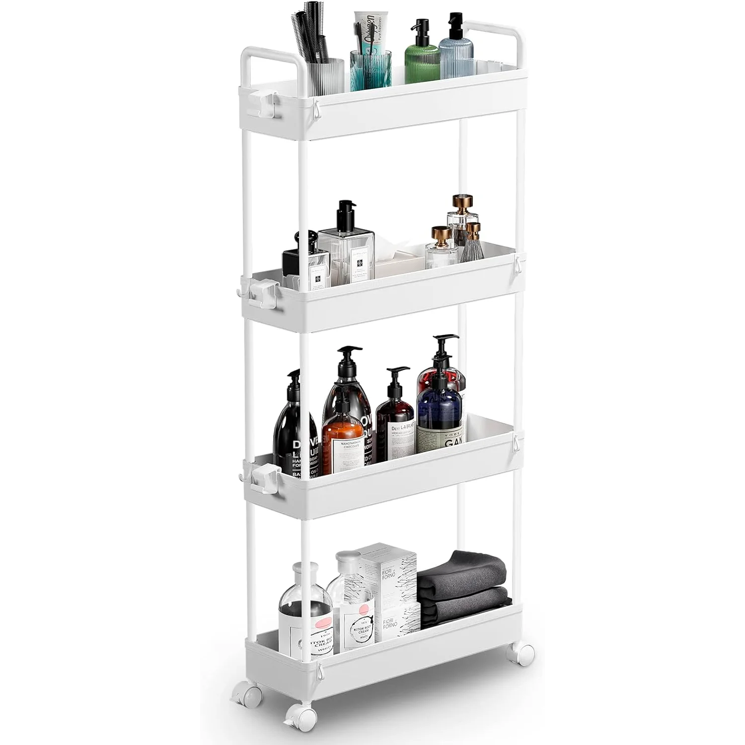 

Slim Storage Cart, 4 Tier Bathroom Organizer Mobile Shelving Unit, Rolling Utility Cart Slide Out Organizer For Kitchen Bathroom