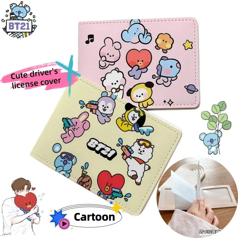 

Милый кожаный чехол BT21 Koya для водительских прав и удостоверения личности 2-в-1, подарок для водителя автомобиля