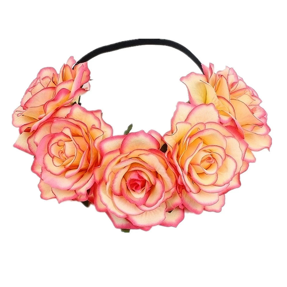 Mexican Hairband Romantic Faux Rose Headband For Women Red Bezel Hair Hoop Hair Bands Bride Girls Wedding Hair Accessories