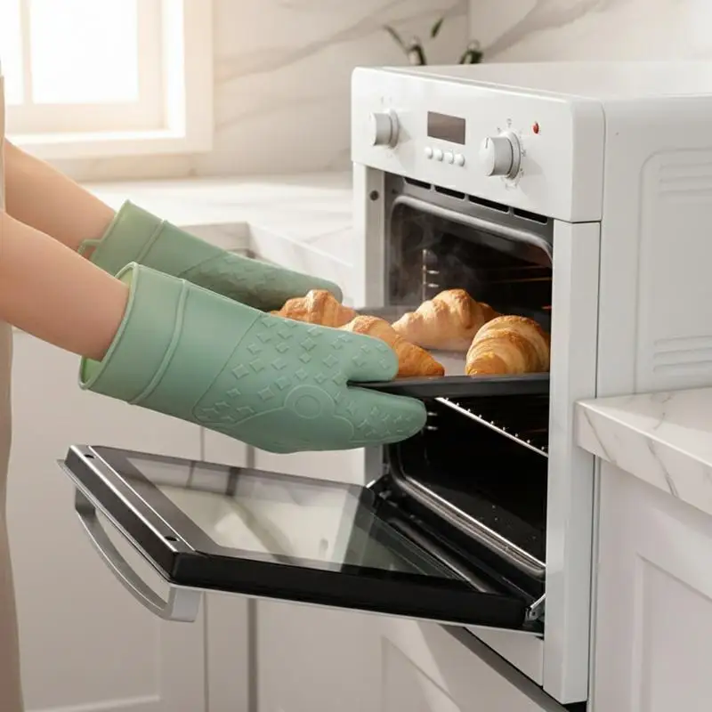 Professional Oven Gloves Heat Resistant Silicone Gloves Oven Mitts Non-Slip Cooking Barbecue Gants With Soft Inner Lining