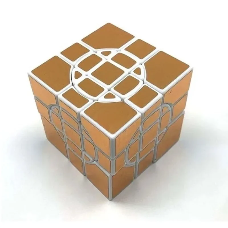 Crazy Mirror 3x3x3 Cube Calvin\'s Puzzle 3x3 Cube (4 Circles, Free Turning) White Body with Gold Label Mod Cast Coated Magic Cube