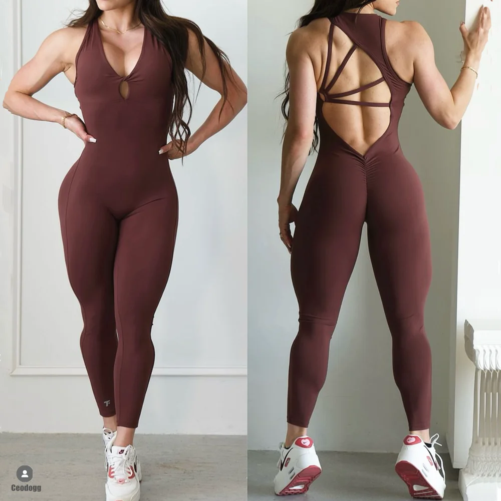 2024 Mental Pad Jumpsuit Sport Women Yoga Set Bodysuit For Fitness Wear Gym Sportswear High Elastic Workout Running Clothes