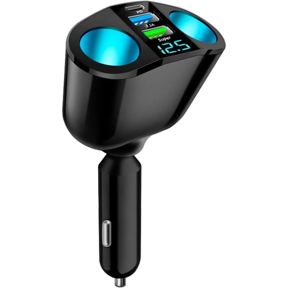 Répartiteur allume-cigare de voiture, adaptateur allume-cigare à 2 prises avec voltmètre LED, double USB QC3.0 type-c 20W PD voiture rapide