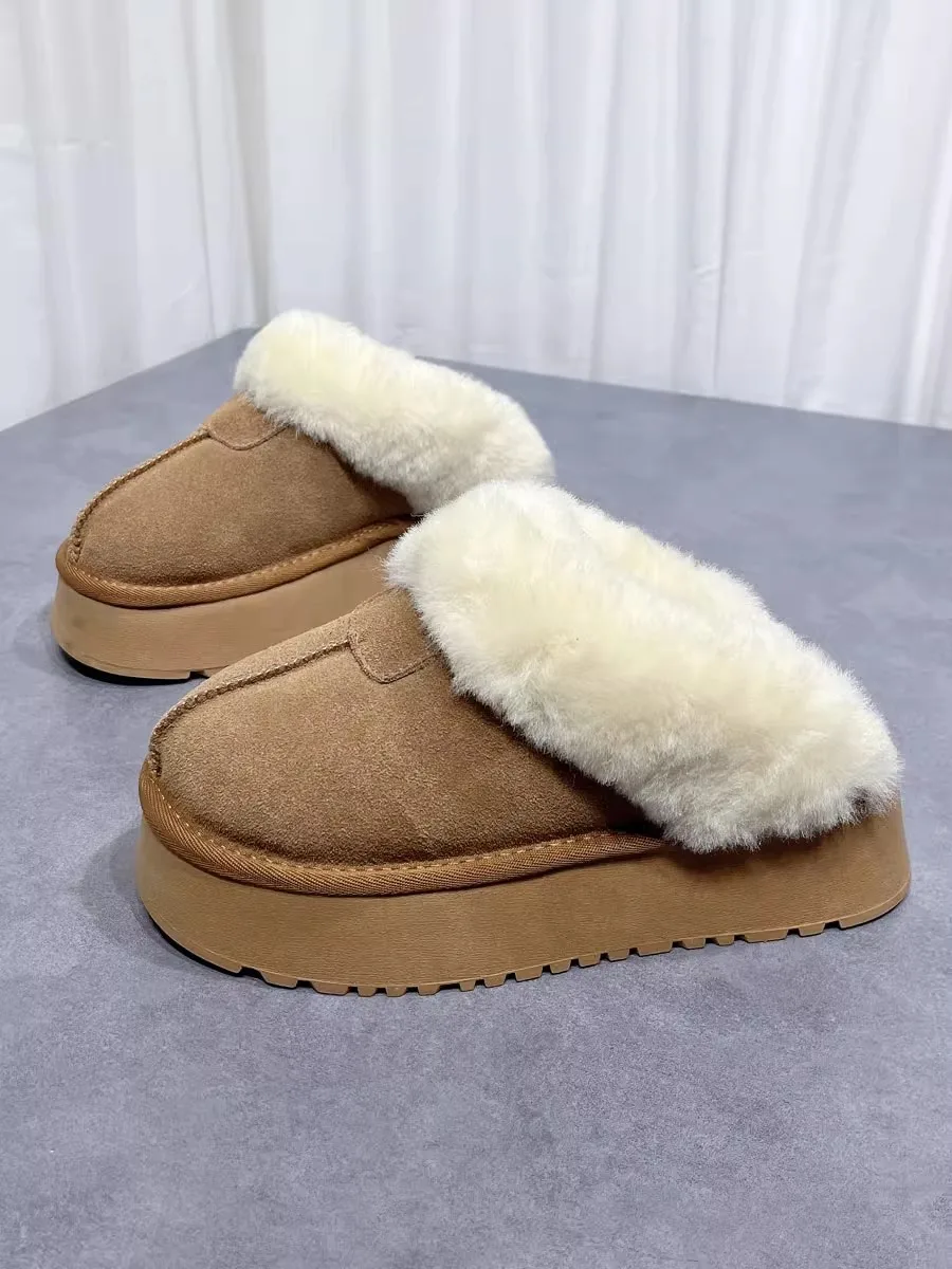 

Женские теплые зимние тапочки-сапоги на платформе с мехом, водонепроницаемые, для дома и улицы, без застежек