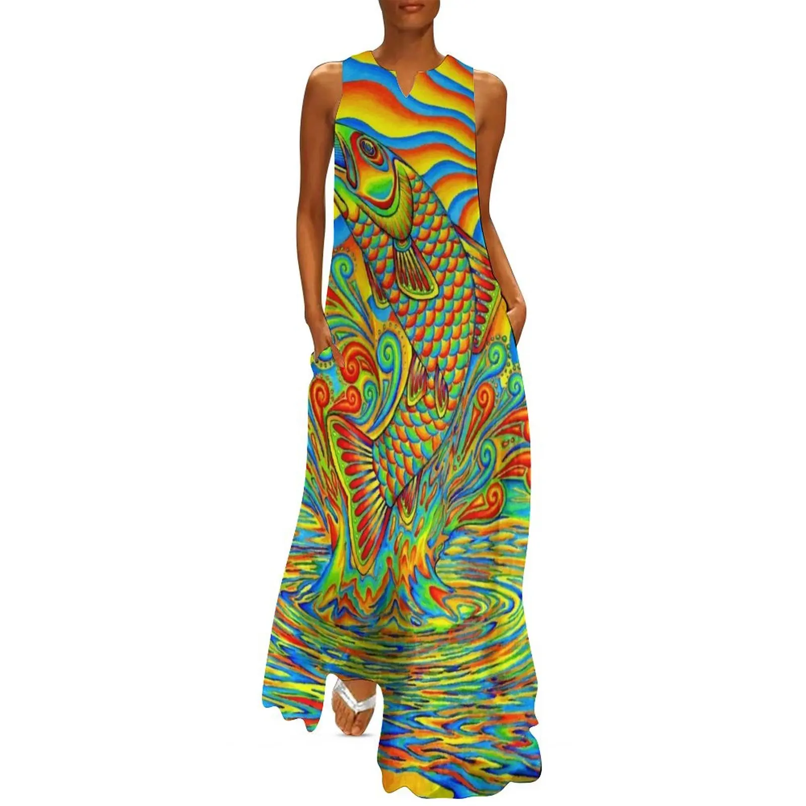 

Psychedelic Rainbow Trippy Trout Fish Long Dress Dress for pregnant women elegant dresses plus sizes womens dress Evening gown