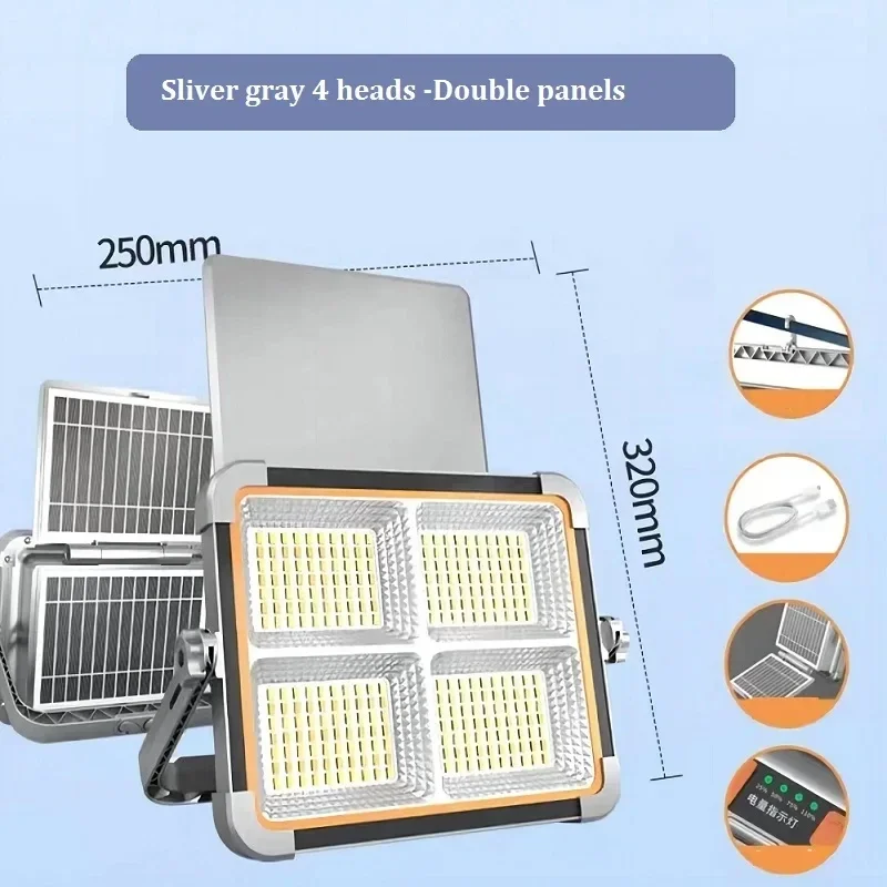 5000W Double Panels LED Solar Floodlight Rechargeable Emergency Lighting Outdoor Camping Tent Lamp Portable Work Repair Lighting