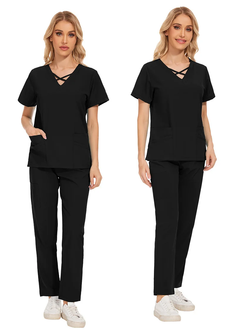 Stretch Medical Scrubs Sets For Women Surgical Uniforms Tops Pant Hospital Dental Clinic Beauty Salon Spa Lab Workwear Clothes