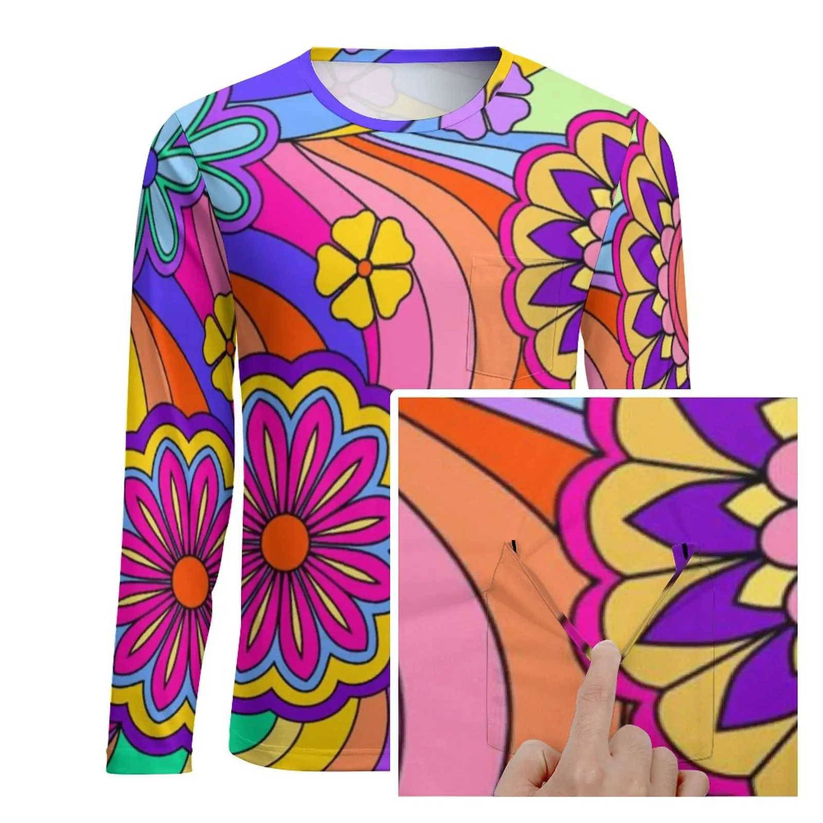 Colorful Flower Power T Shirt Autumn Vintage Hippy Print Essential T-Shirts Male Cool Design Tee Shirt Plus Size 4XL 5XL