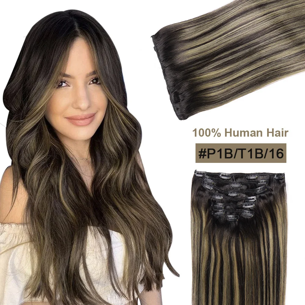 Highlight Clip In Hair Extension Human Hair Brazilian Remy Natural Human Hair Extensions Clip Ins For Full Head For Asian Women