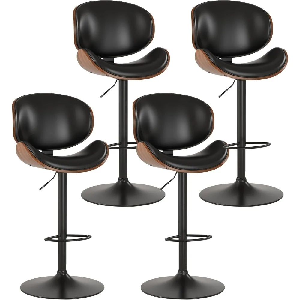

Bar Stools Set of 4, Swivel Adjustable Height Barstools, PU Leather Upholstered Bar Chairs with Footrest, Bentwood Bar Stool