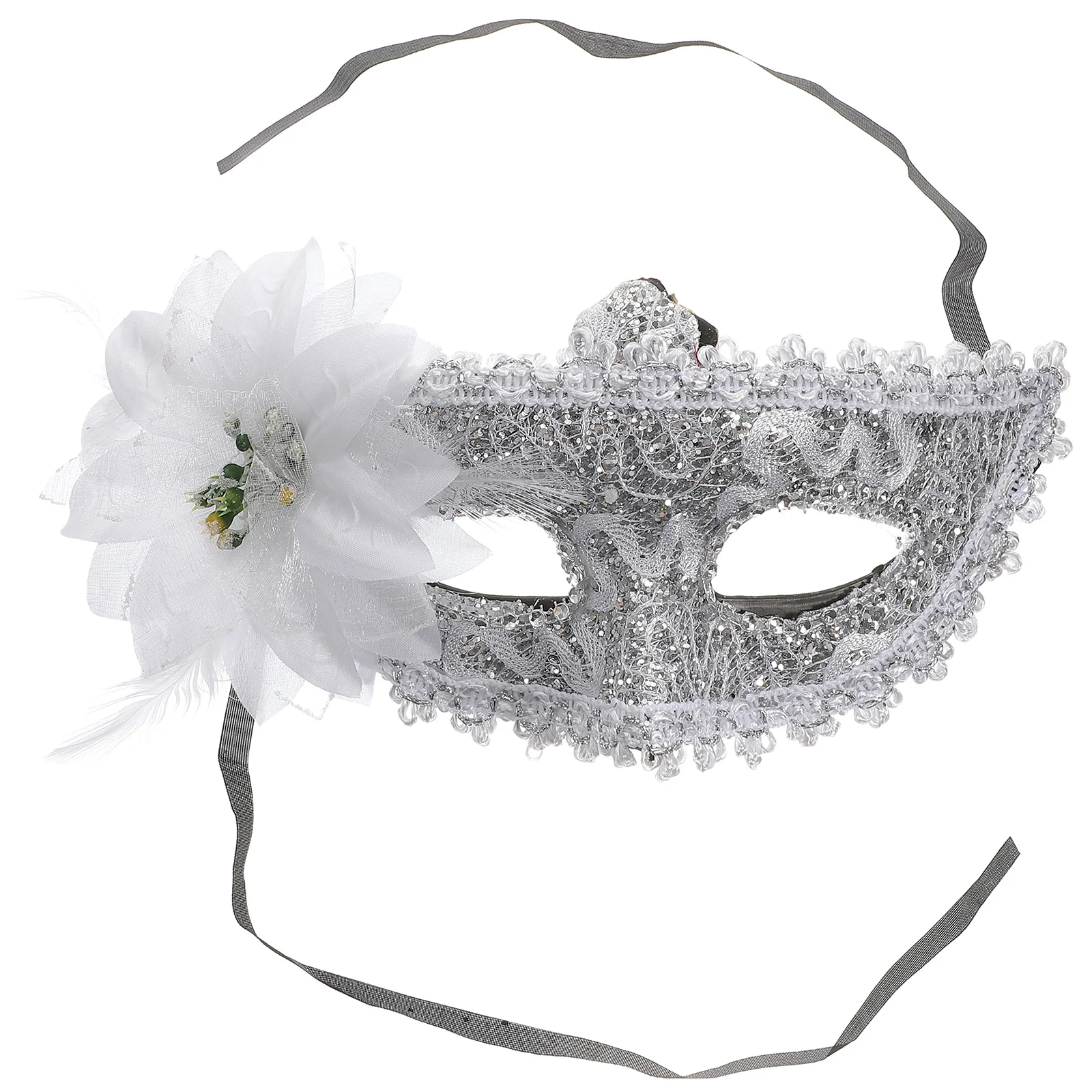 

Classic White Venetian Lace Mask Lily Flower Crystal Rhinestones Halloween Ball Costume Party Venetian Mask White