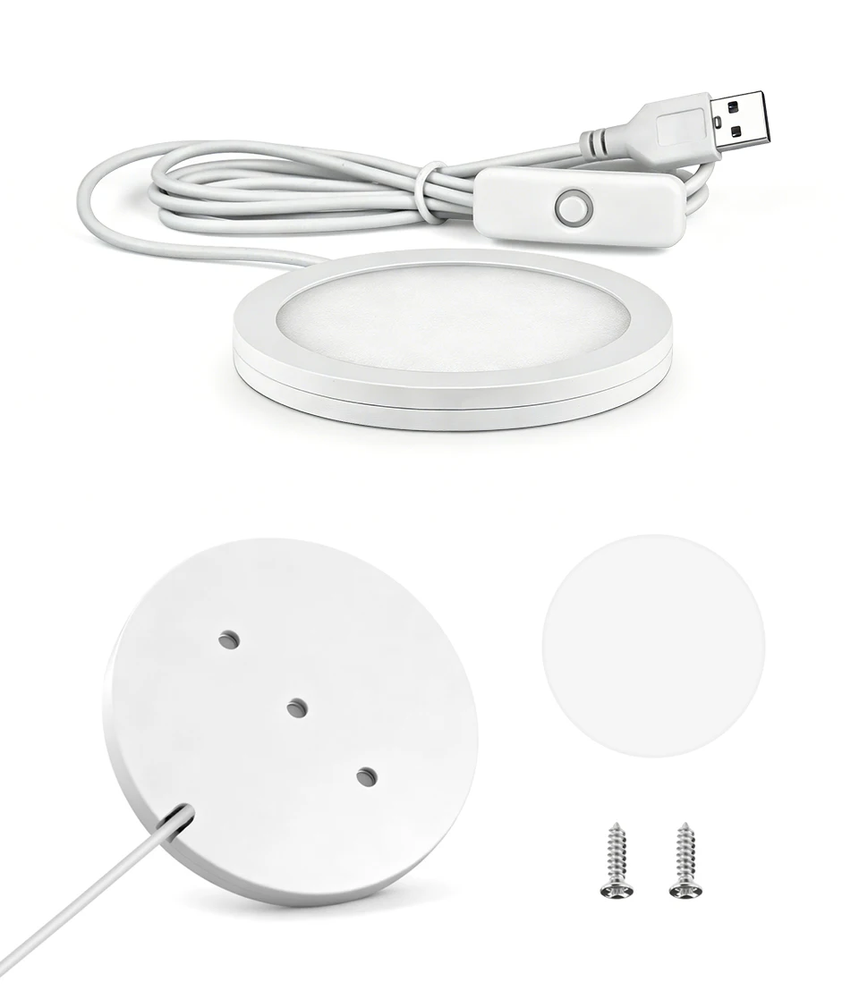Small USB Power Round LED Night Light Button Switch LED Puck Ceiling Lights Reading Night Lamp Three Light Colors Available