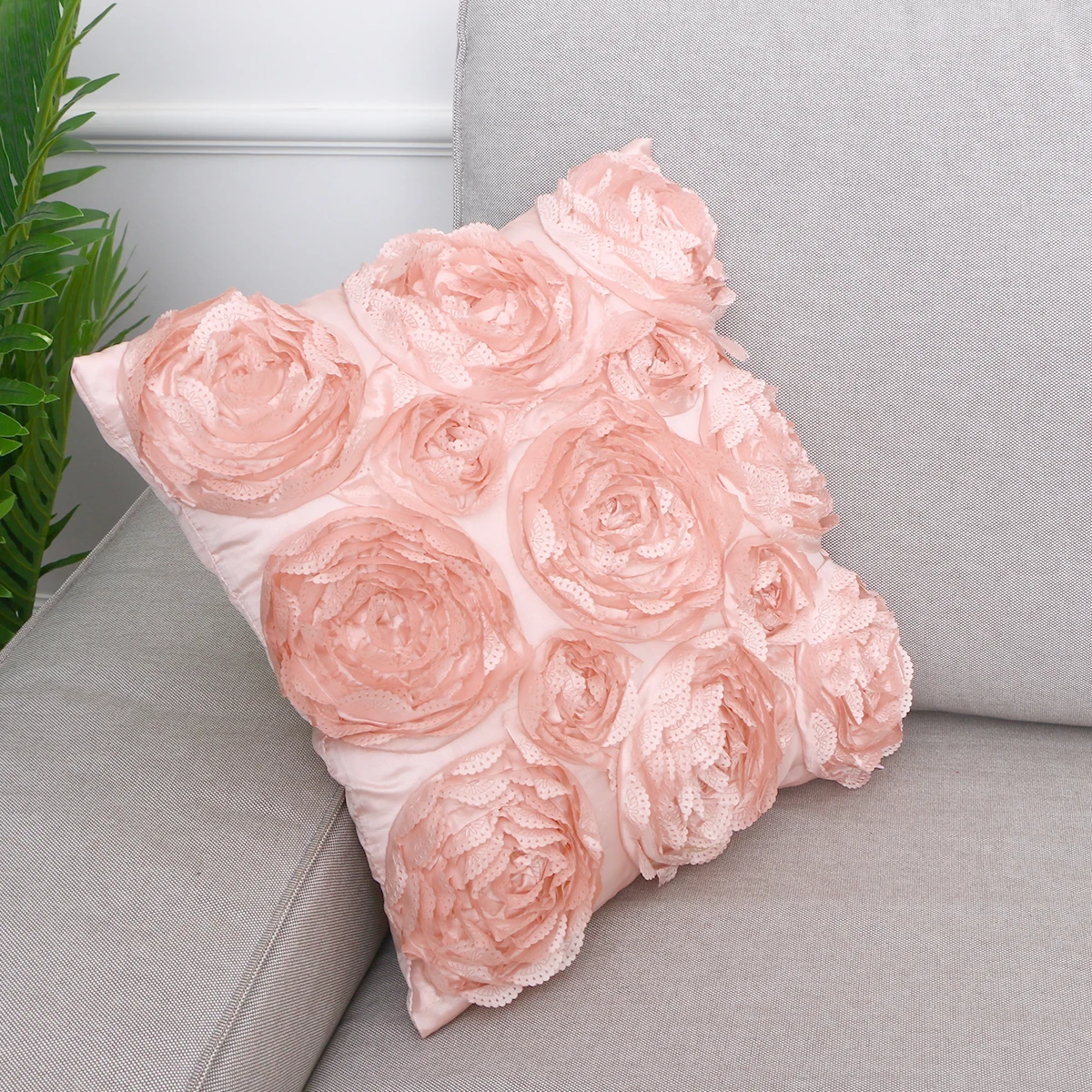 

42 X42CM Pillow Covers Rose Embroidered Flower Case Square Three-dimensional Pink Couch
