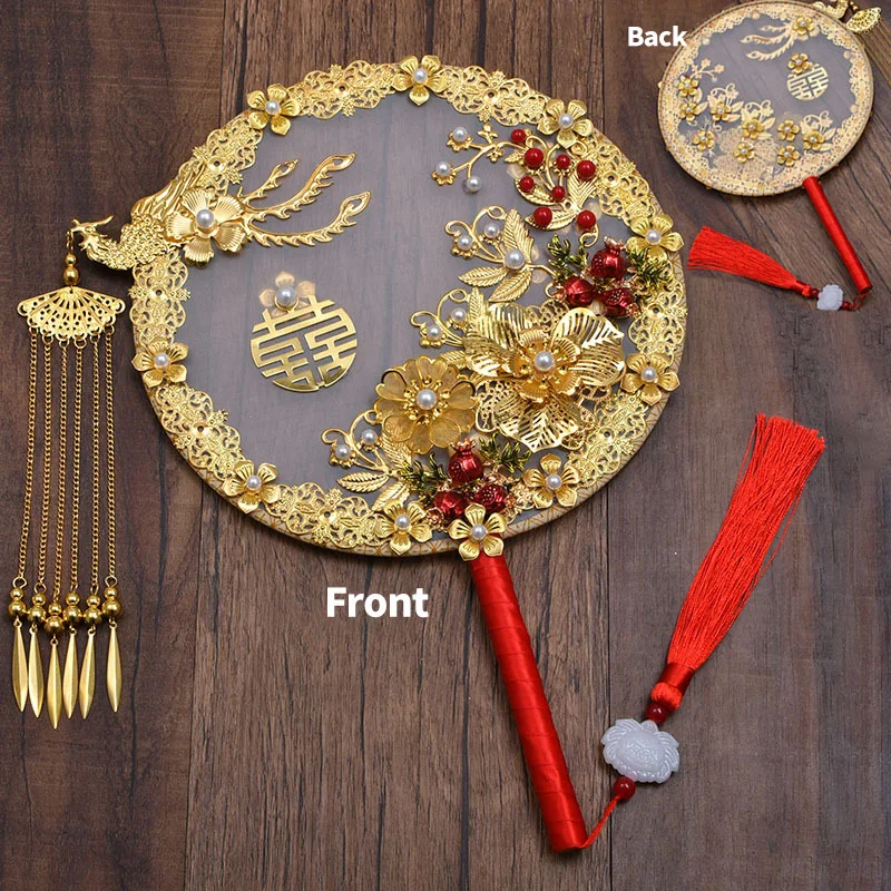 Chinese Style Retro Bridal Hand Fans Wedding Xiuhe Clothing Accessories Photography Antique Round Fans Prop Wedding Supplies - Image 6