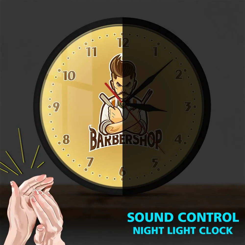 Cartoon Character Barber Shop Metal Frame Wall Clock Silent Quartz Hair Beauty Cuts Shaves Hanging Wall Watch Gift For Barber