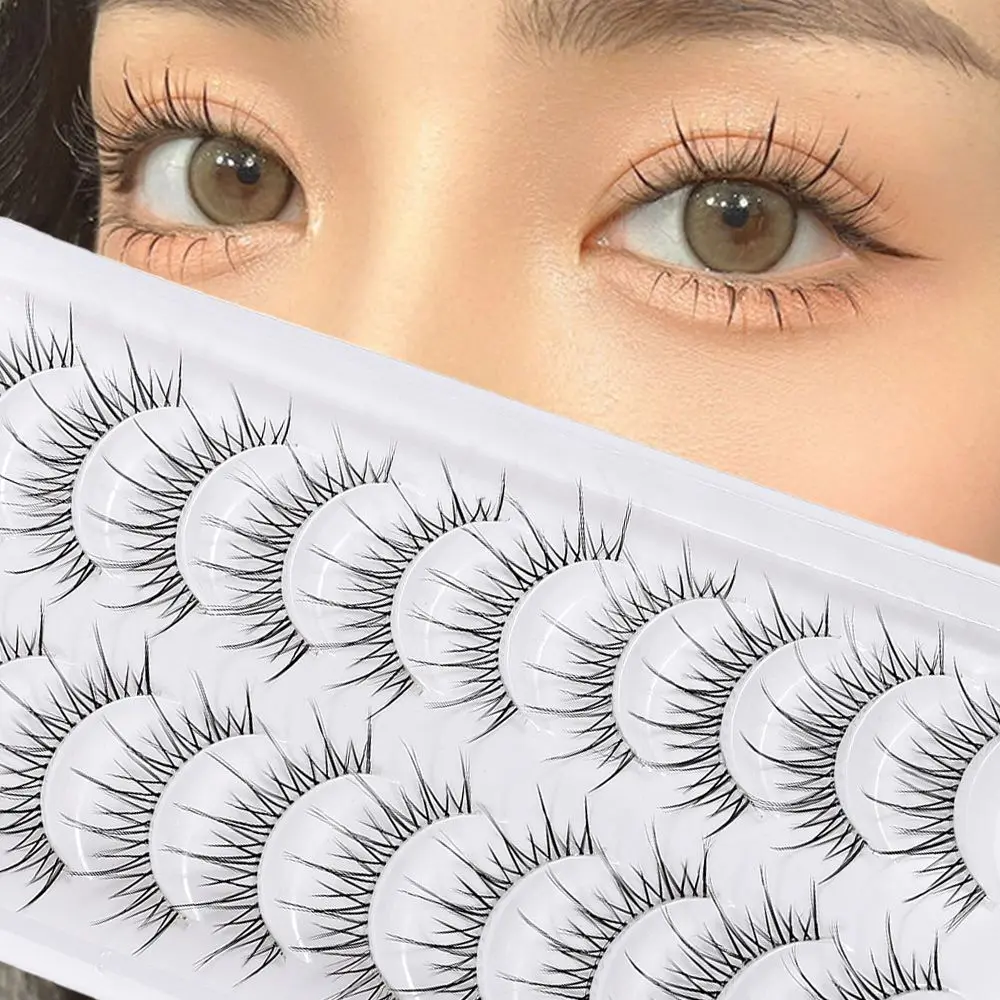 

10 Pairs Japanese Korean Spiky Faux Mink Lashes with Clear Band Fairy Lashes Wispy Lashes False Eyelashes