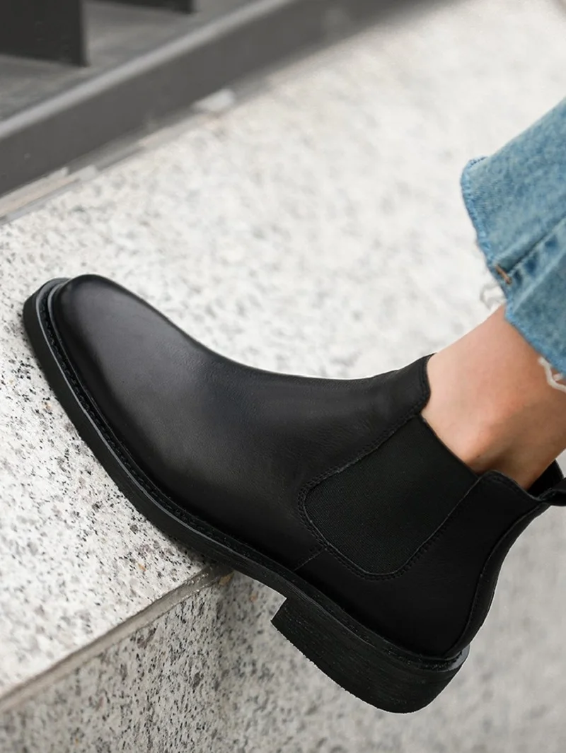 

Basic Stylel Women Ankle Boots Slip On Classic Shoes Women Chelsea Boots Autumn Winter Concise Cowhide Ladies Warm Shoes