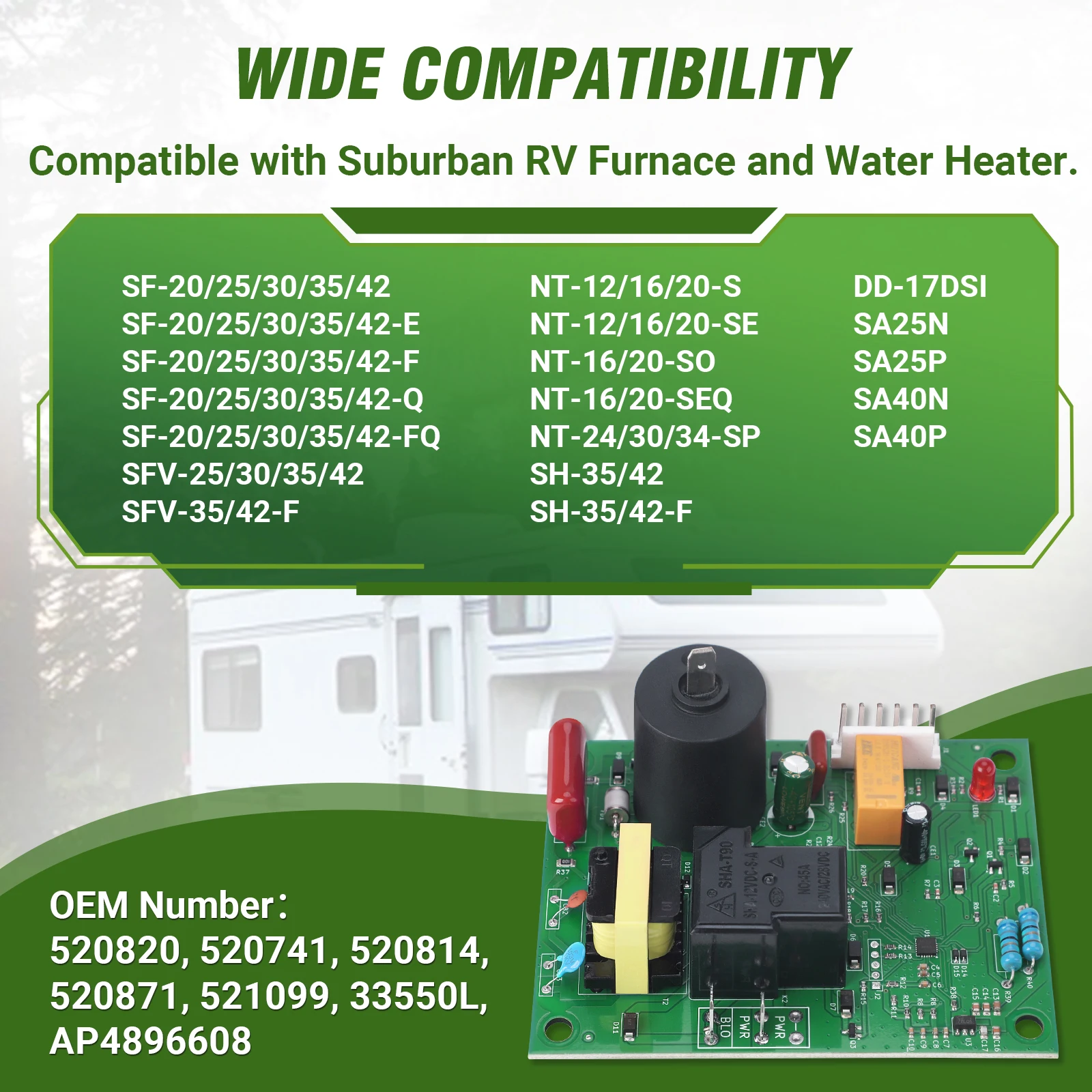 Placa de circuito de encendido de horno para campistas RV, Control de ventilador, módulo calentador de agua de 12VDC SF20/25/30/35/42 OEM 520820 520871 520814 520741