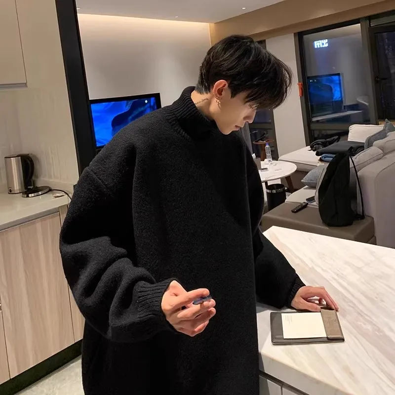 

Casual High Collar Knitted Sweater Men's plus Size 300 Pou Color Autumn Winter Hong Kong Sle Retro Loose Fit Polye...